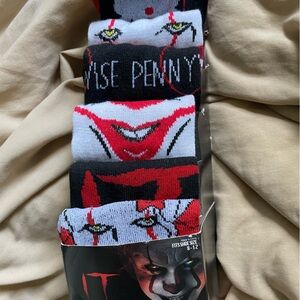 Men's Graphic Crew Socks in Black, White & Red - Creepy Clown Motif